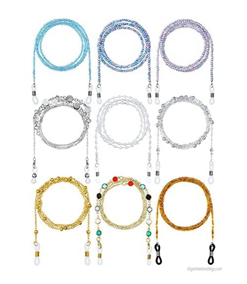9 Pieces Beaded Eyeglass Chains Metal Sunglasses Strap Eyeglass Strap Holder Around Neck Eyeglass Chains Cords Necklace Strap Eyewear Retainer Strap Face Covering Clip Holder Chains for Women
