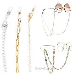 Glasses Chains and Cords for Women Eyeglass Chain Holder Glasses Holder Lanyards Necklace Gold and Pearl 3 Pieces