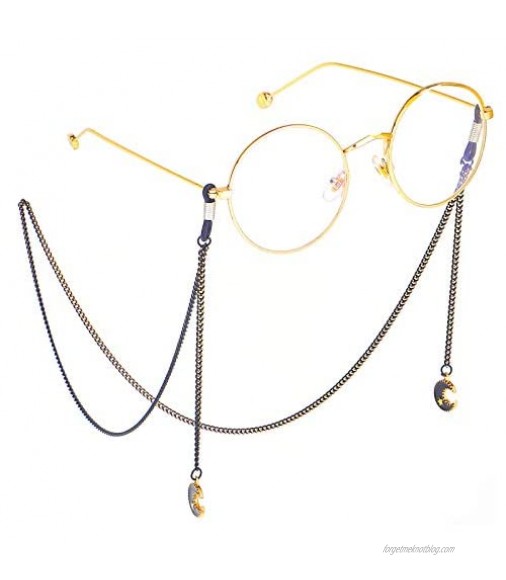 POYDORA Eyeglass Chains With Pendant for Women Glasses Reading Glasses Cords Glasses Holder Strap Lanyards Eyewear Retainer (Black-moon)