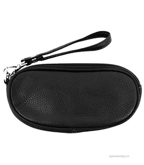 SILVERFEVER Leather Eyeglass Glasses Case with Wristlet Handle Padded