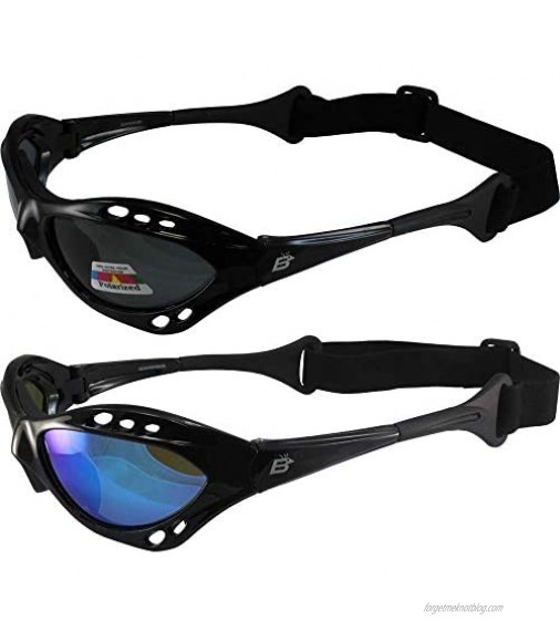 2 Pair Birdz Seahawk Polarized Sunglasses Floating Jet Ski Goggles Sport Kite-Boarding Surfing Kayaking 1 Black with Blue Lenses and 1 Black with Smoke Lenses