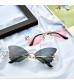 2 Pairs Butterfly Rimless Sunglasses Cat Eye Oversized Eyewear Metal Frame Sunglasses for Men and Women 2 Colors