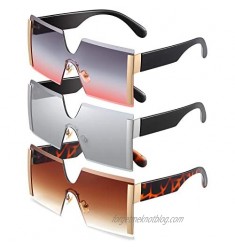 3 Pieces Oversized Square Sunglasses Women Fashion Rimless Frame Glasses Transparent Eyewear