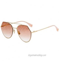 Fendi Eyeline FF 0194 OBL Gold Metal Aviator Sunglasses Pink Fendi Logo Mirror Lens