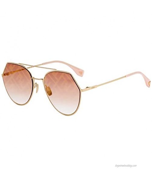 Fendi Eyeline FF 0194 OBL Gold Metal Aviator Sunglasses Pink Fendi Logo Mirror Lens