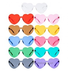 Gejoy Heart Shaped Love Rimless Sunglasses One Piece Transparent Candy Color Frameless Glasses Tinted Eyewear (11 Pairs Color G)  Medium