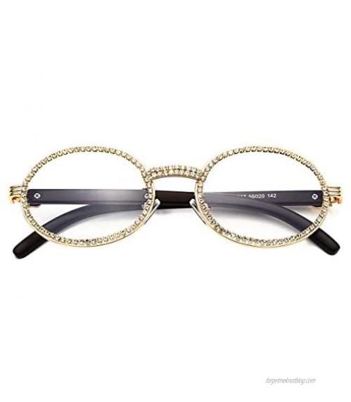 GUVIVI Oval Retro Round Diamond Sunglasses for Men Women Luxury Glasses Fashion Crystal Wood Eyewear Shades