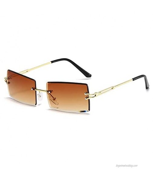 Heptagram Rimless Rectangle Sunglasses for Women Square Fashion Frameless Small Vintage Buffs Glasses for Men shades
