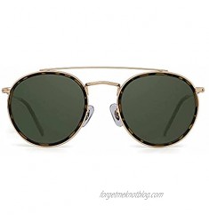 JIM HALO Small Polarized Round Sunglasses for Women Vintage Double Bridge Frame