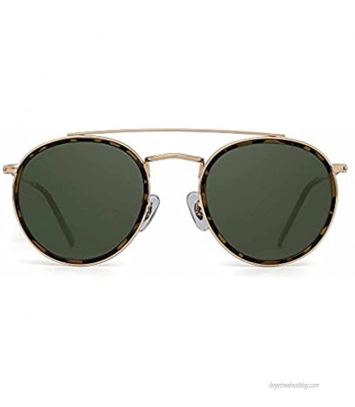 JIM HALO Small Polarized Round Sunglasses for Women Vintage Double Bridge Frame