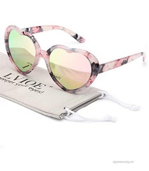 LVIOE Heart Sunglasses for Women Polarized Heart Shaped Sunglasses with UV Protection Heart Style Retro Glasses for Shopping