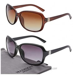 Madison Avenue 2 Pack Classic Vintage Sunglasses for Women  Fashion Sun Glasses with UV400 Protection