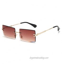 Rectangle Sunglasses For Women Men Rimless UV Protection Fashion Square Sunglasses Tinted Lens Vintage Sun Glasses