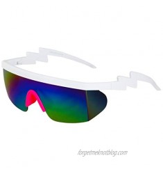 Semi Rimless Goggle Style Retro Rainbow Mirrored Lens ZigZag Sunglasses