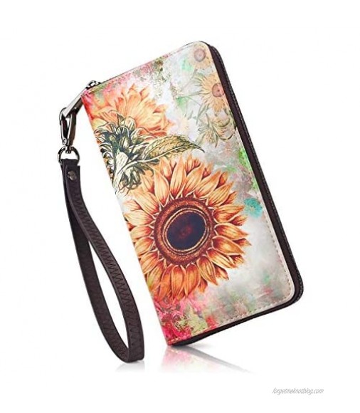 APHISON Wallets for Women RFID Blocking Zipper Purse Card Case Wallet Phone Clutch Cartoon Style Wallet With Wristlet for Ladies/Girls Gift Box 684