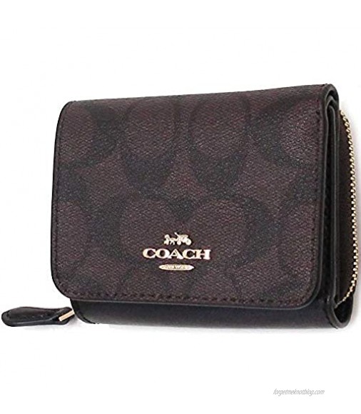 Coach Women's Small Trifold Wallet in Signature Canvas (Brown - Black)