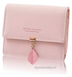 INNIFER Tri-fold Wallets for Women PU Leather Leaf Card Holder Coins Zipper Pocket with ID Window