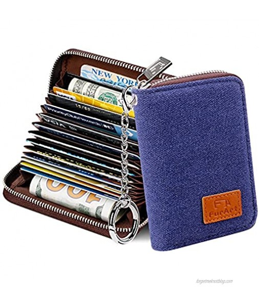 FurArt Credit Card Wallet Zipper Card Cases Holder for Men Women RFID Blocking Key Chain Compact Size