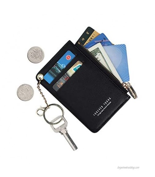 Small Wallets for Women Slim Leather Card Case Holder Wallet Coin Change Purse with Keychain