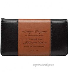 Checkbook Cover for Women & Men “Strong & Courageous” Christian Black and Tan Wallet  Faux Leather Christian Checkbook Cover for Duplicate Checks & Credit Cards - Joshua 1:9