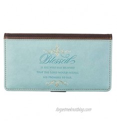 Checkbook Cover for Women “Blessed Is She” Christian Blue Wallet  Faux Leather Christian Checkbook Cover for Duplicate Checks & Credit Cards – Luke 1:45