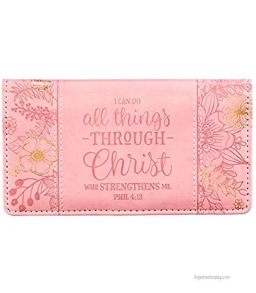 Christian Art Gifts Pink Faux Leather Checkbook Cover for Women with Inspirational Scripture