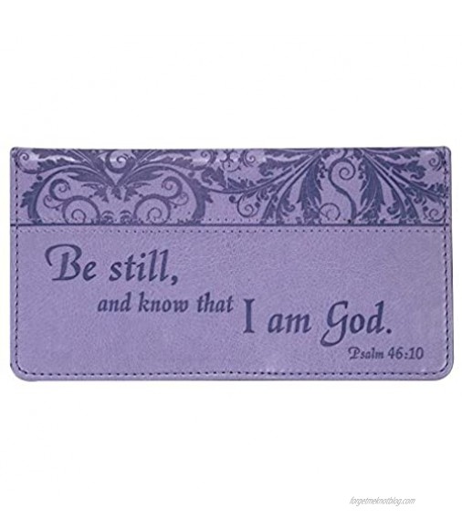 Christian Art Gifts Purple Faux Leather Checkbook Cover for Women with Inspirational Scripture