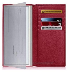 Genuine Leather Checkbook Cover For Women & Men - Checkbook Holder Check Book Covers For Duplicate Checks Card Wallet RFID