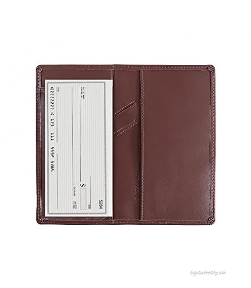 Leather Checkbook Cover with Pen Holder and Built-in Divider Basic Checkbook Holder Case for Men&Women (Brown)