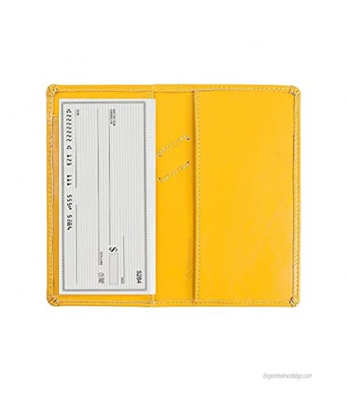 Leather Checkbook Cover with Pen Holder and Built-in Divider Basic Checkbook Holder Case for Men&Women (Yellow Ballon)