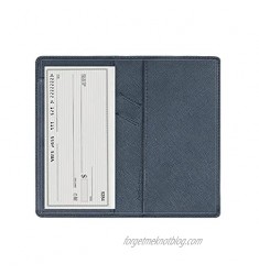 Leather Checkbook Cover with Pen Holder and Built-in Divider Basic Checkbook Holder Case for Men&Women (Cross Dark Blue)