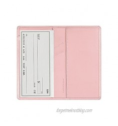 Leather Checkbook Cover with Pen Holder and Built-in Divider Basic Checkbook Holder Case for Men&Women (Pink)