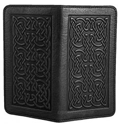 Oberon Design Bold Celtic Embossed Genuine Leather Checkbook Cover  3.5x6.5 Inches  Black  Made in the USA