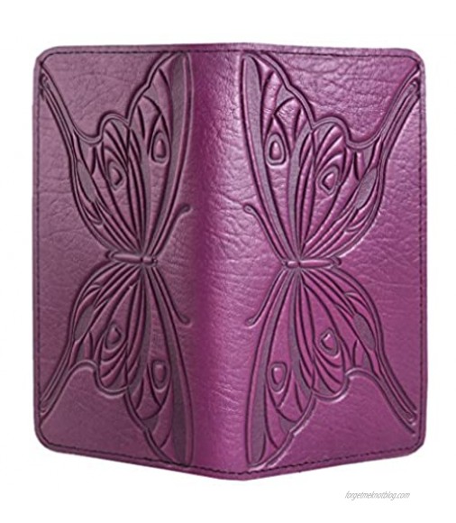 Oberon Design Butterfly Embossed Genuine Leather Checkbook Cover 3.5x6.5 Inches Orchid Made in the USA