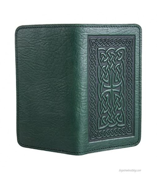Oberon Design Celtic Braid Embossed Genuine Leather Checkbook Cover 3.5x6.5 Inches Green Made in the USA