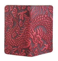 Oberon Design Cloud Dragon Embossed Genuine Leather Checkbook Cover  3.5x6.5 Inches  Red  Made in the USA