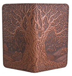 Oberon Design Tree of Life Embossed Genuine Leather Checkbook Cover  3.5x6.5 Inches  Saddle Color  Made in the USA