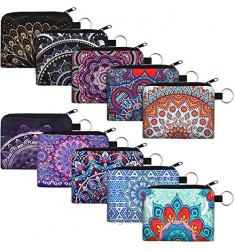 10 Pieces Small Coin Purse Boho Change Purse Pouch Mini Wallet Coin Bag with Zipper Exquisite Present for Women Girls on Valentine's Day (Flower Print  4.52 x 3.74 Inch)