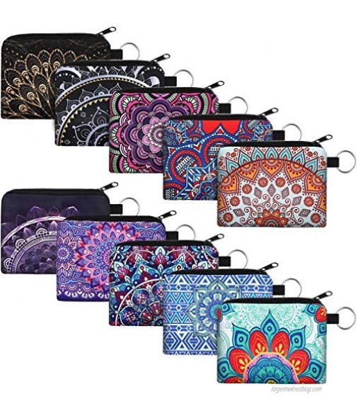 10 Pieces Small Coin Purse Boho Change Purse Pouch Mini Wallet Coin Bag with Zipper Exquisite Present for Women Girls on Valentine's Day (Flower Print 4.52 x 3.74 Inch)