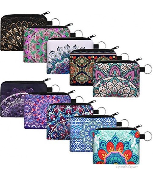 10 Pieces Small Coin Purse Boho Change Purse Pouch Mini Wallet Coin Bag with Zipper for Women Girls