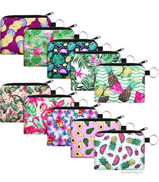 10 Pieces Small Coin Purse Boho Change Purse Pouch Printed Mini Wallet Coin Bag with Zipper for Women Girls (Summer Print 4.7 x 3.94 Inch)