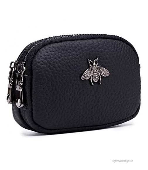imeetu Women Leather Coin Purse Small 2 Zippered Change Pouch Wallet