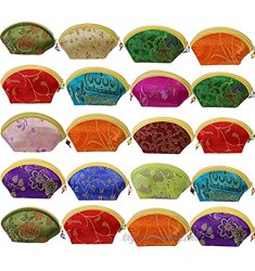 kilofly 20 pc Chinese Silk Embroidered Zipper Jewelry Bag Coin Purse Gift Pouch