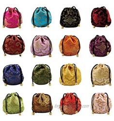Lzttyee 30Pcs Silk Brocade Embroidered Drawstring Jewelry Pouch Bag Gift Bags Baskets Drawstring Coin Purse (Random Color)