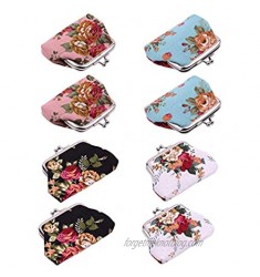 MIAO JIN 8Pcs Canvas Floral Coin Purses Gift Bag with Clasp Kiss Lock Change Pouch Mini Coin Wallet Vintage Trinkets Pouch