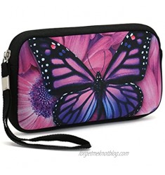 Unisex Portable Washable Travel All Smartphone Wristlets Bag Clutch Wallets Change Purse Pencil Bag Cosmetic Bag Pouch Coin Purse Zipper Change Holder With Strap (Purple Butterfly)