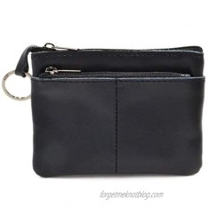 Women Genuine Leather Coin Pouch Zip Mini Purse Wallet Key Chain Double Zipper