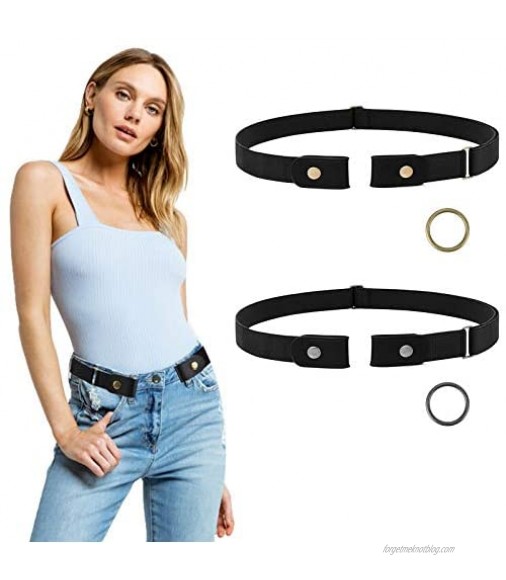 2 Pieces No Buckle Elastic Stretch Belts For Men and Women Buckle Free Adjustable Invisible Elastic Belt Unisex for Jeans Pants and Dress with Metal Buckle Fits Waist 19-52in