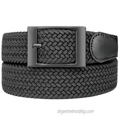 Bluecton Belt Elastic Stretch Woven Braided Belt for Men Women Plus Size Black Square Business Buckle