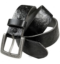 Cowboy Cowgirl Western Tooled Floral Embossed Full Grain Genuine Leather Belt Strap 1-1/2"(38mm) Wide